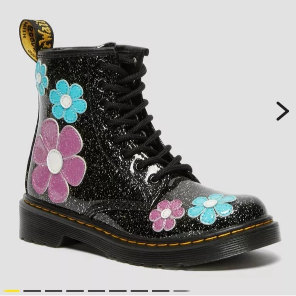 JUNIOR 1460 GLITTER PATENT LEATHER LACE UP BOOTS
